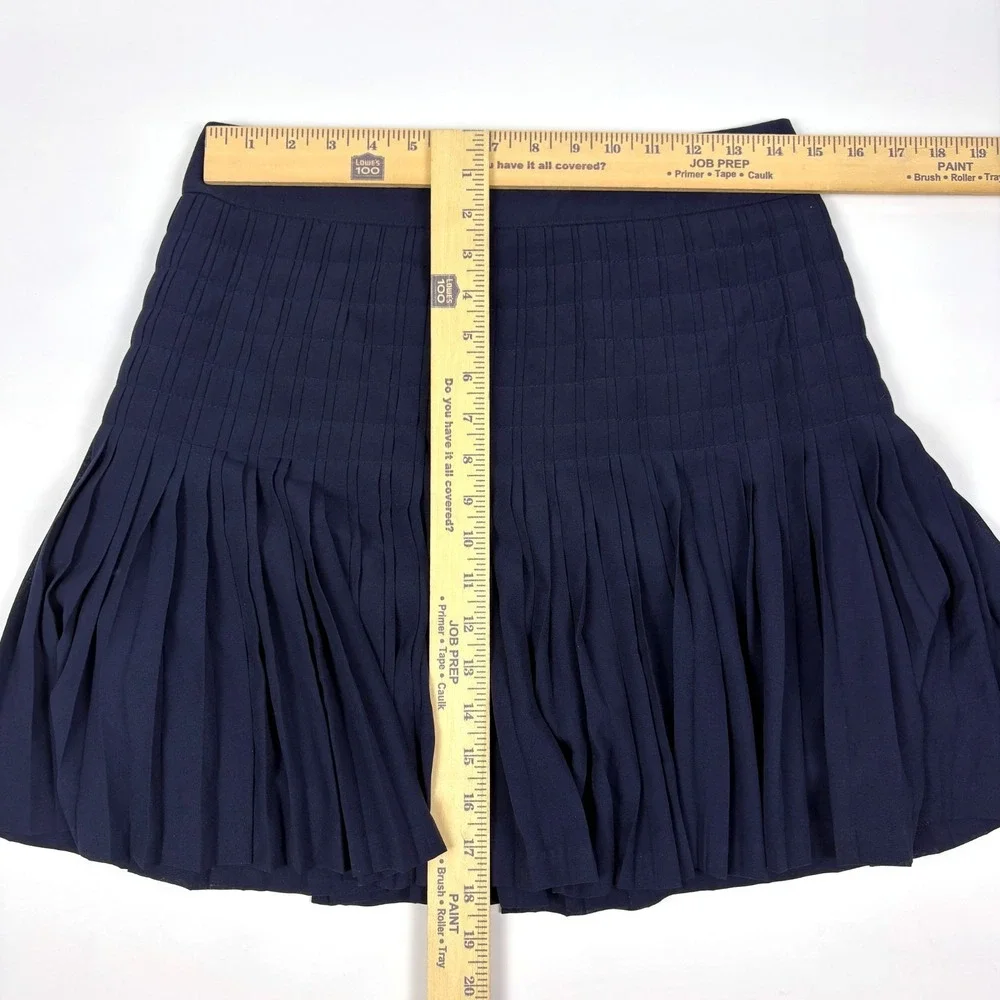 J Crew Pleated Drop Waist Mini Skirt Womens Sz 4 Navy Blue Preppy Tennis Academa